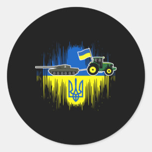 Oekraïense boer steelt tank Oekraïense vlag Tryzub Ronde Sticker