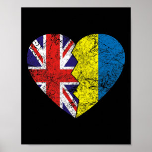 Oekraïense Britse Vlaggen Hart Verenigd Koninkrijk Poster