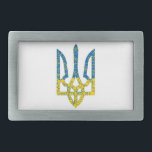 Oekraïense driekleurige getextureerde vlag van Oek Gesp<br><div class="desc">Getextureerd Oekraïens nationaal embleem trident tryzub in Oekraïense vlag en patroon van lijncirkel</div>
