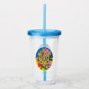 Oekraïense drietand en vlag van Oekraïne met bloem Acryl Drinkbeker