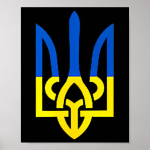 Oekraïense drietand symbool - Oekraïense vlag onde Poster