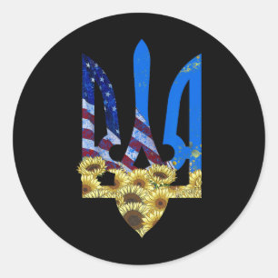 Oekraïense Drietand Zonnebloem Amerikaanse Vlag Oe Ronde Sticker