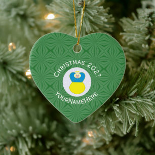 Oekraïense engel kerst vlag gepersonaliseerde teks keramisch ornament
