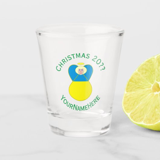 Oekraïense engel kerst vlag gepersonaliseerde teks shot glas (Voorkant)