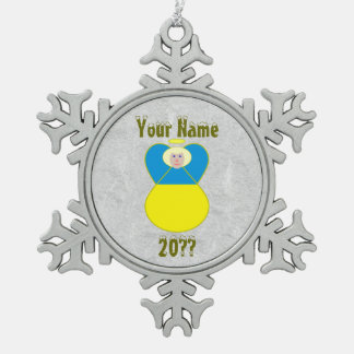 Oekraïense engel vlag blond haar tin sneeuwvlok ornament