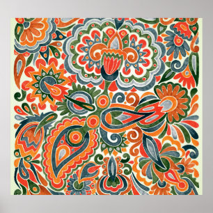 Oekraïense etnische bloem, handgetekende marker. poster