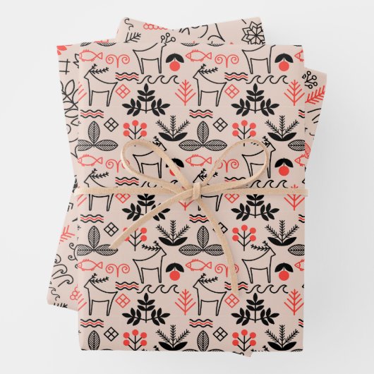 Oekraïense folk bloemen en dier patroon. Oekraïne Inpakpapier Vel (In situ)