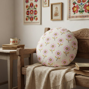 Oekraïense Folk Cross Stitch Borduurwerk Bloemen Rond Kussen