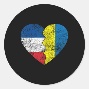 Oekraïense Franse Vlaggen Hart Frankrijk Oekraïne  Ronde Sticker