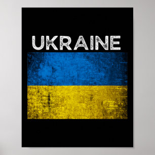 Oekraïense Geel Blauwe Vlag Met Woord Oekraine Ver Poster