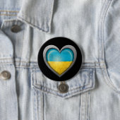 Oekraïense hartvlag met metaaleffect ronde button 7,6 cm (In situ)