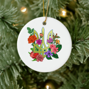 Oekraïense heraldiek drietand tryzub bloeiende blo keramisch ornament