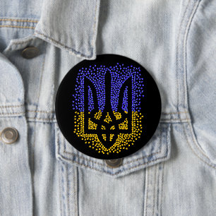 Oekraïense heraldiek drietand tryzub verstrooiing  ronde button 4,0 cm