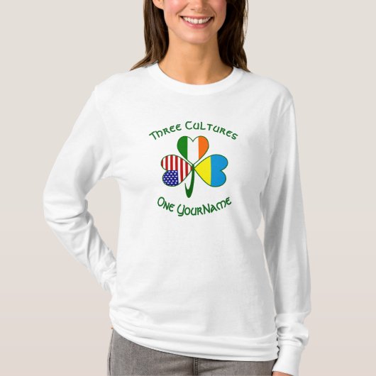 Oekraïense Irish USA Flags Shamrock Personalized T-shirt (Voorkant)