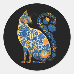 Oekraïense Kat Bloemstuk Retro Oekraïense Vlag En  Ronde Sticker
