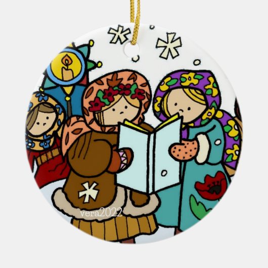 Oekraïense kerstCarollers Folk Art Ceramic Orn Keramisch Ornament (Voorkant)