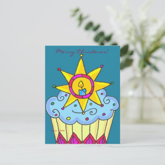 Oekraïense kerstcupcake om te personaliseren feestdagenkaart (Staand voorkant)