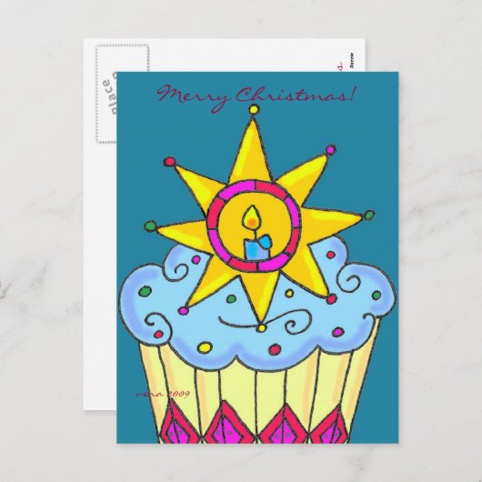 Oekraïense kerstcupcake om te personaliseren feestdagenkaart (Voorkant / Achterkant)