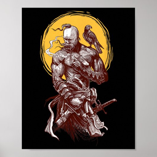 Oekraïense Kozakse krijger met zwaard vechtend F Poster (Voorkant)