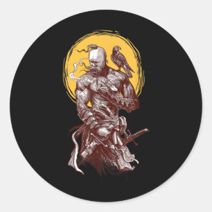 Oekraïense Kozakse krijger met zwaard vechtend V Ronde Sticker