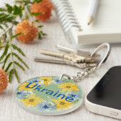 Oekraïense krans blauw geel bloemendesign sleutelhanger (Voorkant Rechts)