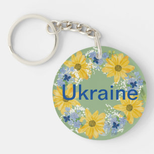 Oekraïense krans blauw geel bloemendesign sleutelhanger