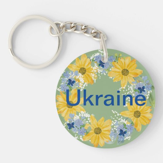 Oekraïense krans blauw geel bloemendesign sleutelhanger (Voorkant)
