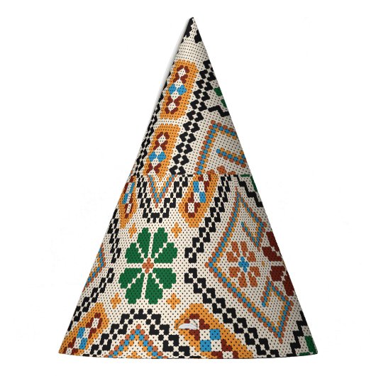 Oekraïense kruissteek: etnisch handgemaakt patroon feesthoedjes (Links)