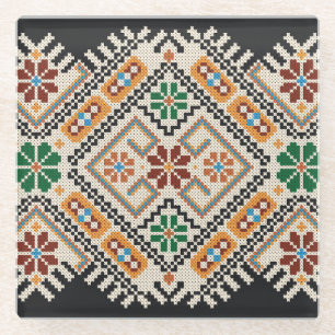 Oekraïense kruissteek: etnisch handgemaakt patroon glazen onderzetter