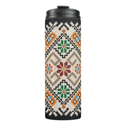 Oekraïense kruissteek: etnisch handgemaakt patroon thermosbeker (Voorkant)