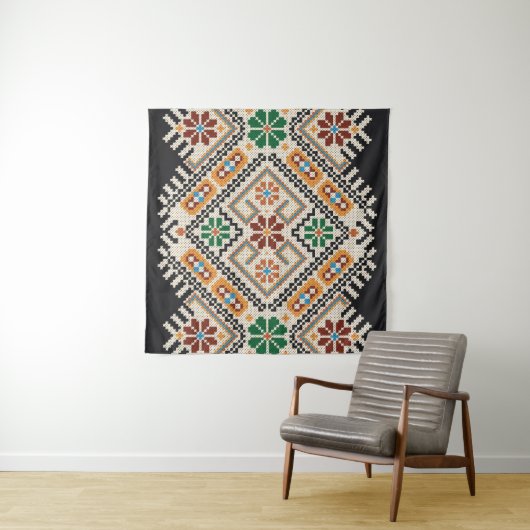 Oekraïense kruissteek: etnisch handgemaakt patroon wandkleed (In Situ (horizontaal))