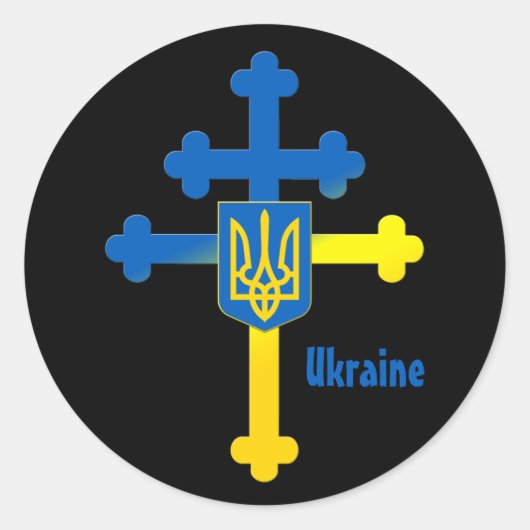 Oekraïense Kruissymbool & Lotharingen kruis Ronde Sticker (Voorkant)