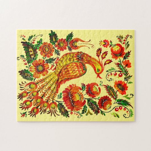 Oekraïense kunstvogel en bloemen Petrykivka schild Legpuzzel (Horizontaal)