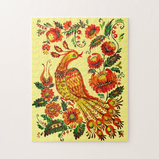 Oekraïense kunstvogel en bloemen Petrykivka schild Legpuzzel (Verticaal)