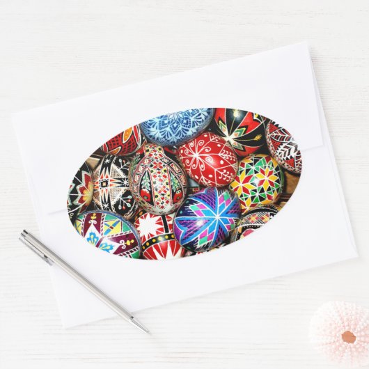 Oekraïense paaseieren ovale sticker (Envelop)