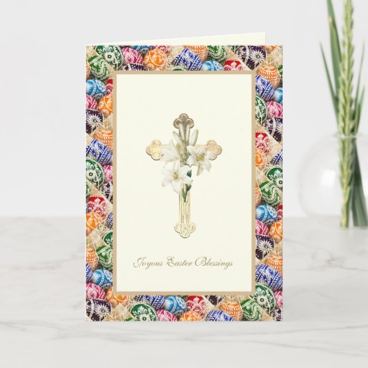 Oekraïense Pasen Eieren Kruis met Lily Pascha  Kaart (Voorkant)