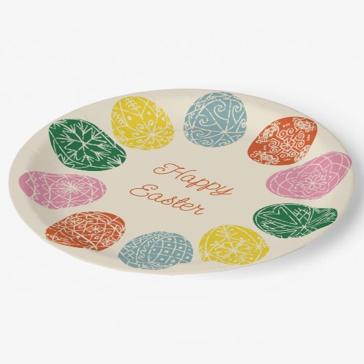 Oekraïense Pysanky Versierde Eieren Gelukkig Pasen Papieren Bordje (Gekanteld)