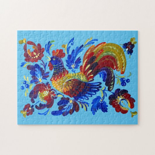 Oekraïense rooster - schilderij van Petrykivka Legpuzzel (Horizontaal)