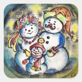 Oekraïense Snowmanfamilie Vierkante Sticker (Voorkant)