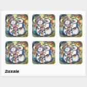 Oekraïense Snowmanfamilie Vierkante Sticker (Vel)