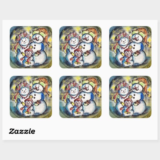 Oekraïense Snowmanfamilie Vierkante Sticker (Vel)