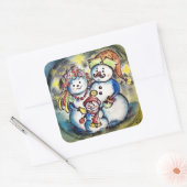 Oekraïense Snowmanfamilie Vierkante Sticker (Envelop)
