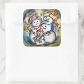 Oekraïense Snowmanfamilie Vierkante Sticker (Tas)