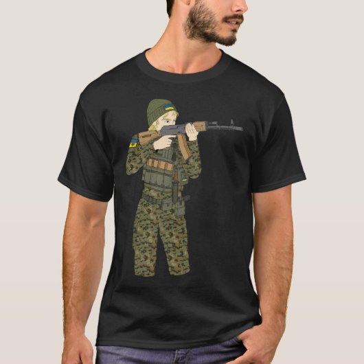 Oekraïense soldaat dame. Slava Oekraïne. AK47. T-shirt (Voorkant)