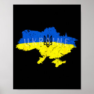 Oekraïense trots Tryzub Oekraïne Kaart Vintage Ret Poster