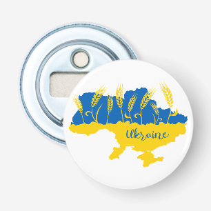 Oekraïense typografie en tarweoor onder Oekraïense Button Flesopener