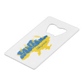 Oekraïense typografie en tarweoor onder Oekraïense Creditkaart Flessenopener (Voorkant Gekanteld)