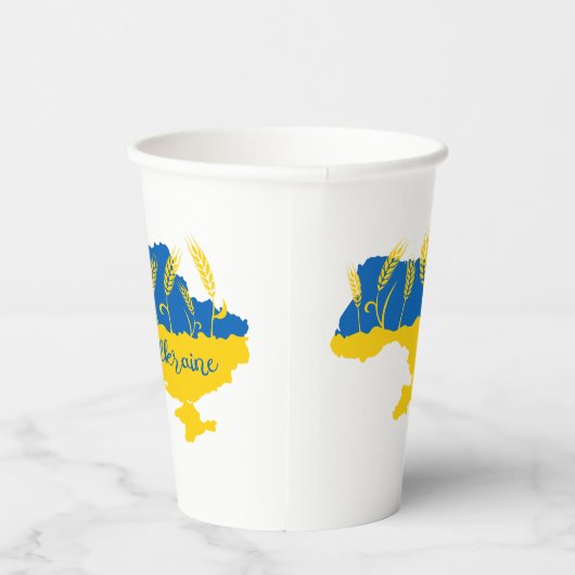 Oekraïense typografie en tarweoor onder Oekraïense Papieren Bekers (Rechts)