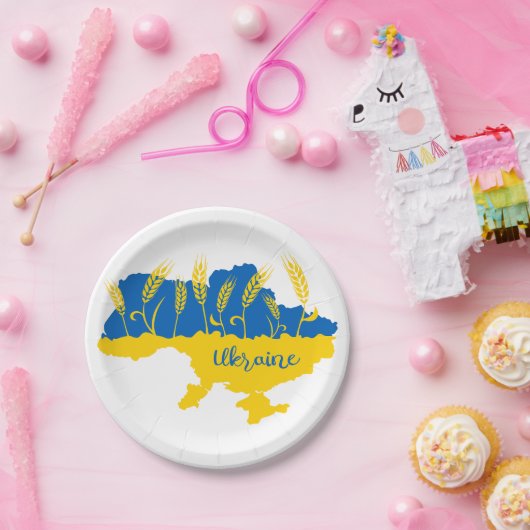 Oekraïense typografie en tarweoor onder Oekraïense Papieren Bordje (Feest)