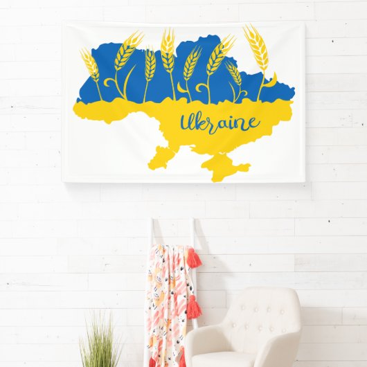 Oekraïense typografie en tarweoor onder Oekraïense Spandoek (Insitu)